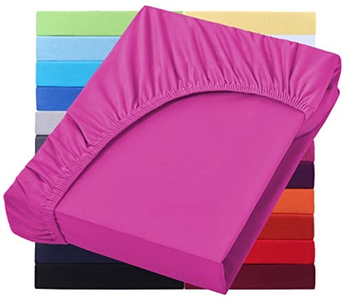 NatureMark Jersey Spannbettlaken, Spannbetttuch 100% Baumwolle in vielen Größen und Farben MARKENQUALITÄT ÖKOTEX Standard 100 | 120x200 cm - pink