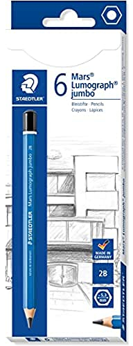 STAEDTLER 100J-2B Jumbo-Bleistifte Mars Lumograph jumbo, Sechskantform, hohe Bruchfestigkeit, hohe Qualität Made in Germany, Härtegrad 2B, 6 Stifte in Kartonfaltschachtel