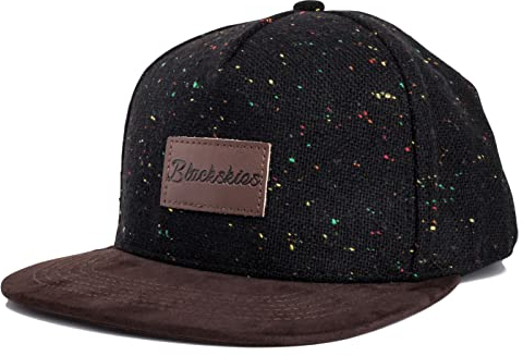 Blackskies® Obsidian Snapback Cap | Damen Herren Baseball Kappe | Basecap aus Wolle mit künstlichem Wildlederschirm Schwarz Melliert-Braun