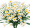 Ruiuzioong Künstliche Blumen,4 Stück Kunstblumen Grün UV-beständige Pflanzen Sträucher Unechte Blumen Innen Draussen für Zuhause Garten Braut Hochzeit Party Dekor (White)