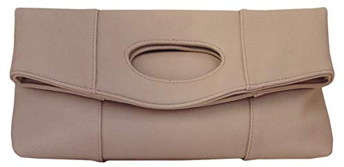 JNB Klappbare Clutch aus Kunstleder, Beige, Medium