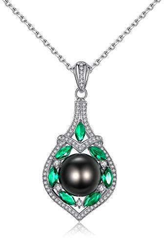 VIKI LYNN AAA Tahitian Perlenkette mit 10-11mm Schwarzer Perle Damen Anhänger mit 925 Sterling Silber die schönsten Schmuck Geschenk Weihnachten Frau oder Muttertag Geschenk