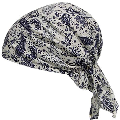 Cool4 Sommer Kopftuch Strand Bandana Meer Beanie Sonne Sonnenschutz Mütze Chemo Cap A04 (Natur mit blauem Paisleymuster)