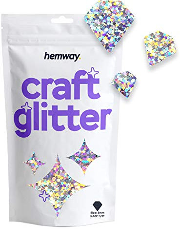 Hemway Craft Glitter - Diamond Shaped 50g Silver Holographic | Metallic Sequin for Resin & Epoxy Crafts | Supplies for Tumblers, Cards, Jewellery, Candle, Hair, Face, Body & Nail Art