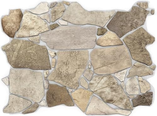 CONCORD WALLCOVERINGS ™ Retro-Art 3D Faux Stone Wall Panels, Pack of 10, Beige Brown Wild Boulder, Lightweight PVC Sheets 17.5 x 23.75 (44.5 cm x 60.3 cm), Rock Tiles - Covers 28.86 Sq Ft (2.7 m2)
