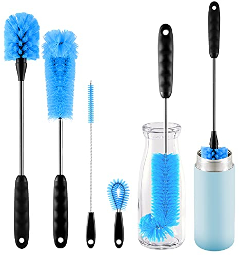 4 Pack Bottle Brush Cleaning Set,Multi-Function Long Handle Bottle Cleaner for Glasswares, Travel Coffee Mugs, Narrow Cup,Straw Cleaning Brush,Food Jars, Sinks, Cup Cover Supplies