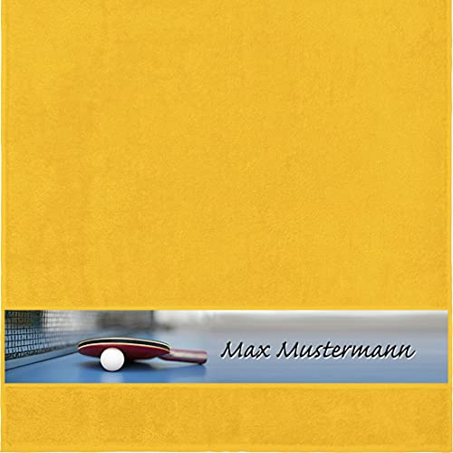 Manutextur Duschtuch mit Namen - personalisiert - Motiv Tischtennis - viele Farben & Motive - Dusch-Handtuch - gelb - Größe 70x140 cm - persönliches Geschenk mit Wunsch-Motiv und Wunsch-Name