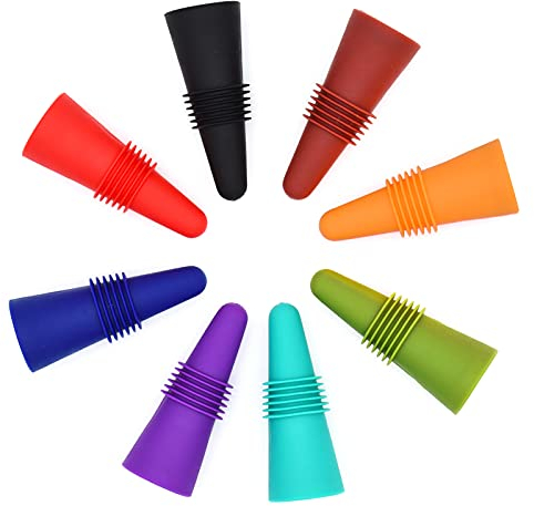 Wine Stoppers Beverage Bottle Sealer Soft Silicone Wine Bottle Stoppers Corks with Grip Top for Keeping Wine Champagne Fresh, 8 Pack