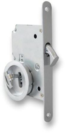 BricoShopping set MANIGLIE per PORTA interna in legno A SCOMPARSA SCORREVOLE KIT con SERRATURA ad INCASSO GANCIO chiave e nottolino cieca rotonda bocchetta Cromo Sat (Tondo C/Chiave, Cromo Satinato)
