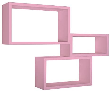 MODULARREDO | TRITTICO Set di 3 Mensole da Muro, Libreria Sospesa, Libreria Parete, Rosa Blush, 45x27 p15.5 cm, 40x22 p15.5 cm e 35x17 p15.5 cm, Kit Tasselli Incluso - Made in Italy
