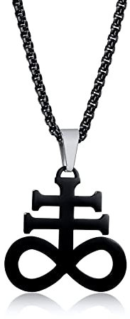 Herren Leviathan Kreuz Halskette : Edelstahl Kirche von Satanische Halskette Satanischer Leviathan Kreuz Anhänger Schwefel Halskette, Alchemie Symbolisches Geschenk für Halloween Weihnachten,Schwarz