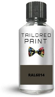 RAL6014 Green Olive Matt Touch Up Paint with Brush Matt Paint for Wood, Metal, Plastic, PVC, UPVC, Fascia Soffit Furniture Boards - Indoor & Outdoor
