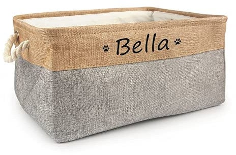CZD Dog Toy Box Personalised Name,Dog Toy Box Large Personalised,Personalised Dog Toy Box,Dog Toy Box Storage,Dog Toy Basket Storage (L 41X32X21cm,grey)