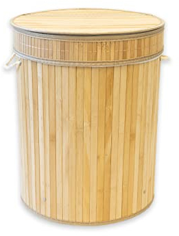 KARAT Panier à linge en bois de bambou avec couvercle, 43 l, boîte de rangement, pliable, avec sac à linge amovible et poignées, panier à linge, pour salle de bain et chambre à coucher, rond, 35 x 45