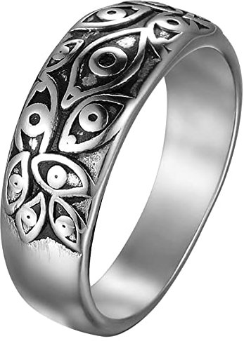 JewelryWe Schmuck Herren-Ring Edelstahl Retro Auge von Gott Teufel-Augen Männer Ringe Bandringe Gravur, Silber Größe 62