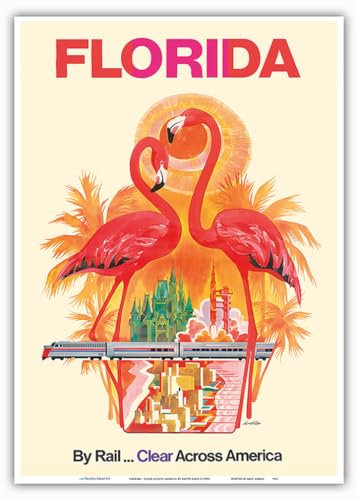 Florida – Walt Disney World – By Rail Clear Across America – Vintage-Eisenbahn-Reiseposter von David Klein um 1970er Jahre – Meister-Kunstdruck, 25,4 x 35,6 cm