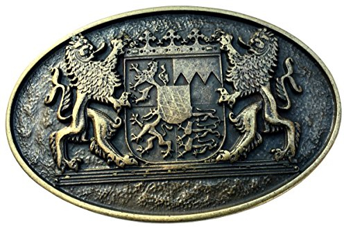 BELTINGER Gürtelschnalle Doppellöwe mit Wappen 4,0 cm | Buckle Wechselschließe Gürtelschließe 40mm Massiv | Altmessing