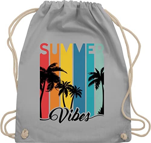 Turnbeutel Rucksack - Vintage Retro - Summer Vibes - Palmen Silhouette Sonnenuntergang - Sunset Chillout - Unisize - Hellgrau - sprüche palme stoffbeutel spruch stofftasche spruche sporttasche