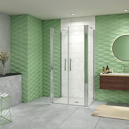 195cm Box Doccia a 3 Lati 70cm Porta Battente Saloon 100cm Vetro Barra 45cm | Cromo Lucido, Parete Doccia Anticalcare, Vetro Temperato, Porta Battente, Saloon, Barra Stabilizzatrice