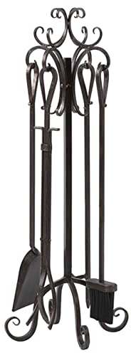 MTSON Kaminbesteck 5-teiliges Strapazierfähiges Kaminbesteck, Modernes Kompaktes Kaminbesteck Im Schäferhaken-Stil, mit Schürhaken, Schaufel, Zange, Bürste