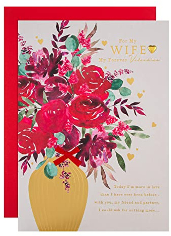 Hallmark Valentines Day Card for Wife, Classic Bunch of Flowers Design, Red, Gold