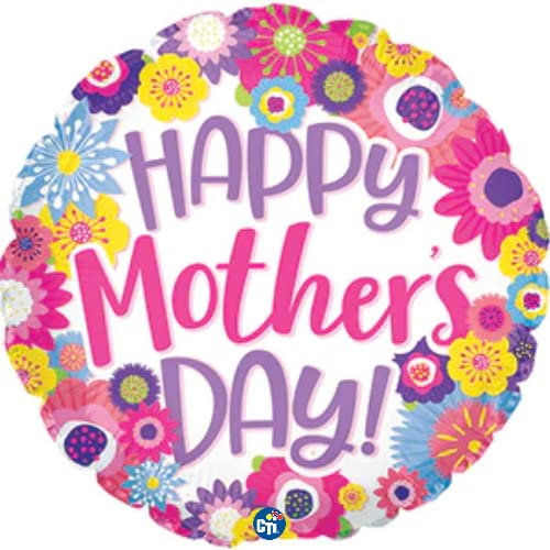Happy Mothers Day Lustige Blumen Folienballon Rund Muttertag Ballon Party Dekoration 43 cm Geeignet für Luft oder Helium