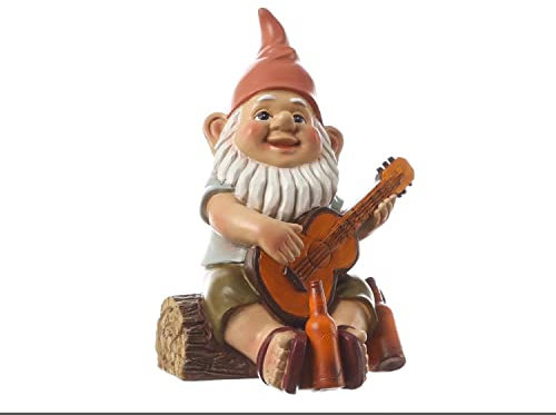 MARELIDA Bunter Gartenzwerg aus Polyresin Kunstharz - lustige Gartenfigur zur Dekoration - wetterfeste Dekofigur Zwerg (Skorri mit Gitarre)