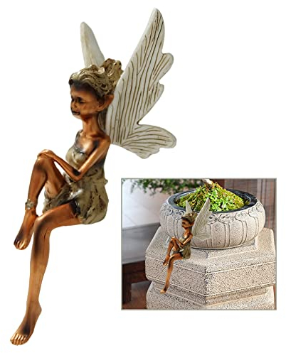 Molyorch Sitzende Fee Garten Ornament, Magische Fee Statue, Harz Elfen Gartenfigur, für Wohnkultur-Skulptur, Gartenfiguren, Outdoor-Ornamente (Braun)