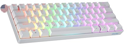 Geeky GK61 SE 60% | Mechanical Gaming Keyboard | 61 Keys Multi Color RGB LED Backlit for PC/Mac Gamer | ANSI US American Layout (White, Mechanical Red)