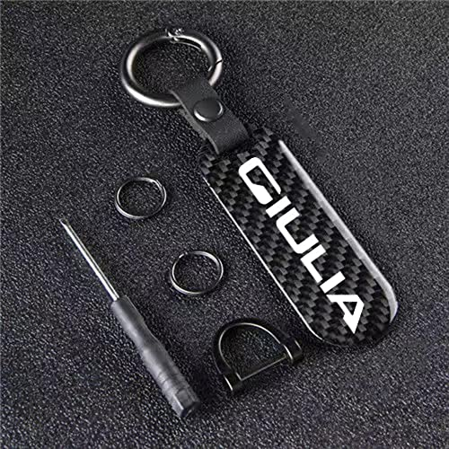 DaLizA Auto Schlüsselanhänger Carbon Karbonfaser, für Alfa Romeo Giulia Key Fob Mode Anhänger Anti Verlust Schlüssel,Black Style-A