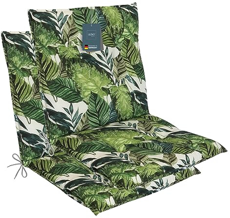 LILENO HOME Gartenstuhl Auflagen als [2er Set - Niedriglehner] in Dschungel Grün - Bequeme Liegen als Sitzauflagen für Gartenmöbel - Stuhlkissen für Gartenstühle und Klappstühle MAR
