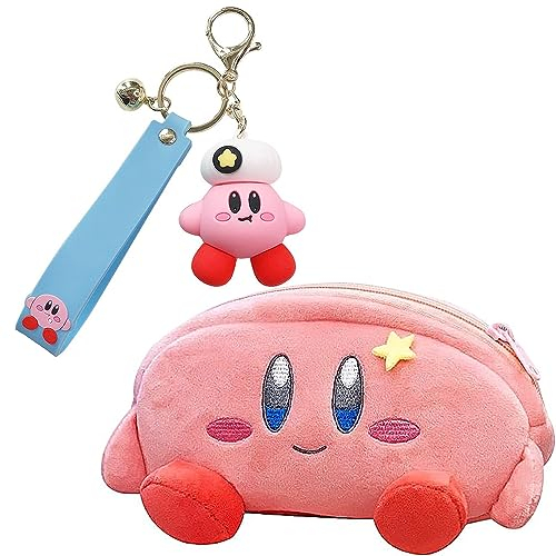SUNSK Anime Federmäppchen für Kirby Schlüsselanhänger Stoff Federmäppchen Karikatur Federmäppchen Cartoon Schlüsselanhänger Anime Keychain Geschenke für Mädchen