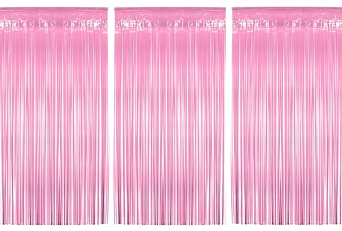 Bohoray 3 Pezzi Tende Metalliche, 1 x 2M Tenda Frange Party, Orpelli e festoni Lamina Frangia per Sfondo Fotografico e Decorazioni Festa, Tenda Sfondo Scintillante per Decorazioni Compleanno(Rosa)