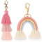 2 Stück Boho Regenbogen Schlüsselanhänger Pom Pom Quaste Tasche Charm Makramee Weben Regenbogen Quaste Schlüsselanhänger Regenbogen Tasche Anhänger Keychain für Frauen Mädchen Boho für Damen