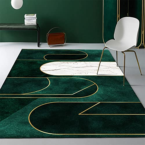 Vintage Orientalischer traditioneller Kurzflor-Teppich für Heimdekoration, feiner Teppich, dunkelgrün, weiß, marmoriert, goldene Linien, für Esszimmer, Eingangsbereich, Wohnzimmer, Schlafzimmer, rutsc