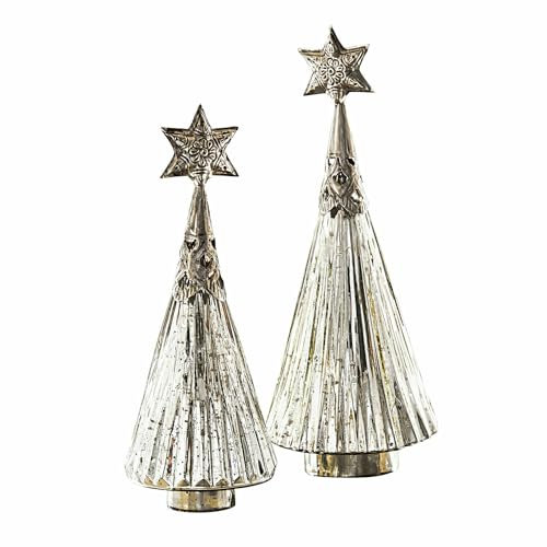 Loberon Deko-Weihnachtsbaum 2er Set Lillemor, mit Sternspitzen, mundgeblasen, Festdekoration, Weihnachtsdekoration, Weihnachten, Glas, Eisen, Silber