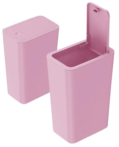 2Pack Kitchen Bin,9L Bathroom Bin with lid,Push Button Plastic Bin for Toilet Bin,Kitchen Bins,Bedroom Bin,Office Bin,Living Room Bin,Bin with Lid Dog Proof Bin (Pink Bin)