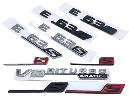NIBOTT 3D Flache Schrift ABS E63 E63S V8 Biturbo 4Matic AMG Emblem Abzeichen Aufkleber Passend for Mercedes Benz W213 Auto Stamm Logo Aufkleber (Color : Glossy Black, Size : E63)