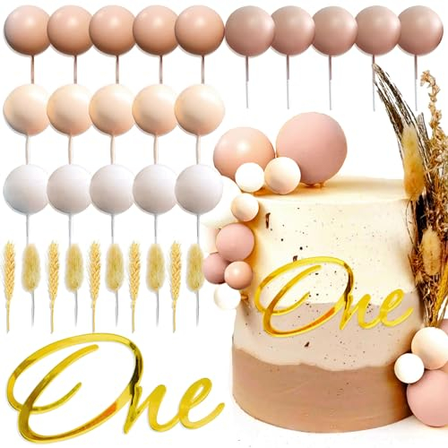 JeVenis Boho Gold One Cake Topper First Cake Topper Neutral First Birthday Cake Decorations for Boho Wedding Bridal Baby Shower Birthday Party Supplies