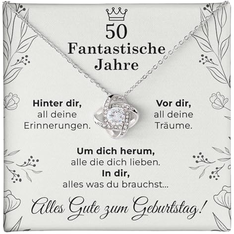 SOFIA FERRER Geschenke Zum 50 Geburtstag Frau, Halskette Damen Silber 925, Geburtstagsgeschenk Für Frauen, Kette 50 Geburtstag Frauen, Geschenk Für Mama, Schwester, Freundin (50 geburtstag)