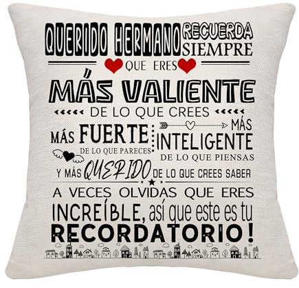Bommex Querido Hermano Recuerda Siempre Que Eres más Valiente de lo Que Crees Regalo de inspiración Funda de Cojín para Hermano Mejor Hermano Pequeño Gran Hermano Cumpleaños Navidad(Querido Hermano)