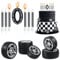 13 Pcs Racing Cars Themed Birthday Candles Black and White Checkered Birthday Cake Candles Numeral 0 Candle Wheel Tire for Racing Car Theme Decoration Party Supplies Birthday Cake Toppers Decorations
