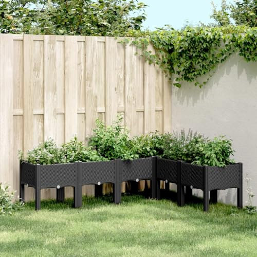 Iiaky Jardinière avec Pieds Noir 160x120x42 cm PP,Jardiniere sur Pieds,Bac avec Treillis,Jardiniere Terrasse