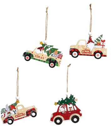 Cabilock 4stücke Weihnachtsbaum Holz Anhänger Weihnachten Anhänger Holz Weihnachtsbaum Dekor Weihnachtsanhänger Hängedekor Auto