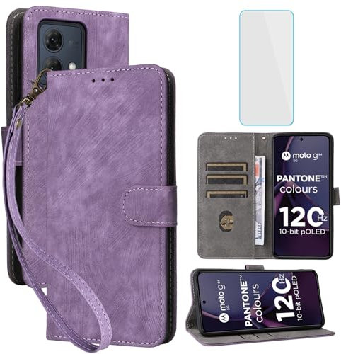 IUQXU Funda para Motorola Moto G84 5G Tapa Libro con Protector Pantalla Anti-Choques Antigolpes [Bloqueo RFID] Plegable Ranuras Tarjetas Billetera Cuero Carcasa Motorola G 84 5G MotoG84 Morado