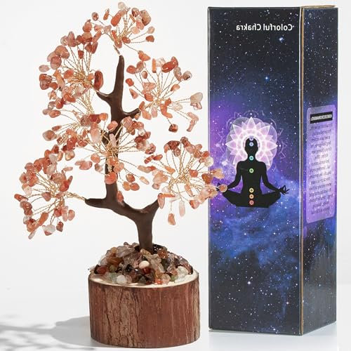 AWARDSEN Roter Achat Kristallbaum, Rot Edelsteinkristall Deko Bonsai Baum, Lebensbaum, Geldbaum Schreibtisch Deko, Spirituell Esoterik Feng Shui Deko, Spirituelle Geschenke für Frauen