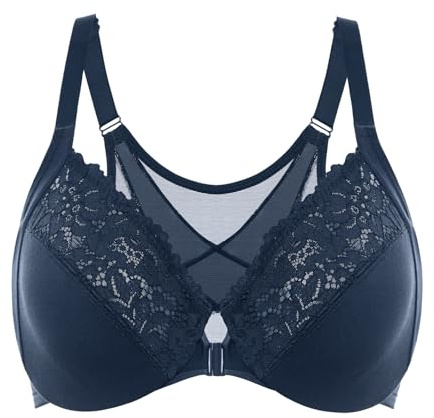 Delimira Women's Front Fastening Bras Posture Lace Underwire Unlined Full Coverage Plus Size Sargasso 48D