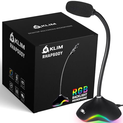 KLIM Rhapsody Micrófono PC RGB + Micrófono USB para PC + Mejor Calidad de Sonido + Grabación de Voz, Reconocimiento de Voz, Streaming, Youtube, Podcast + Micrófono Gaming Windows Mac PS4 PS5