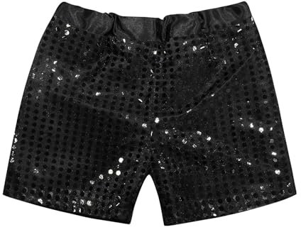 Kinder Pailletten Glitzer Shorts Tanzshorts Glänzende Hotpants Kleinkind Kinder Baby Mädchen Jungen Glitzernde Pailletten Elastische Taille Geburtstag Shorts Hosen Party Shorts (Black, 140)