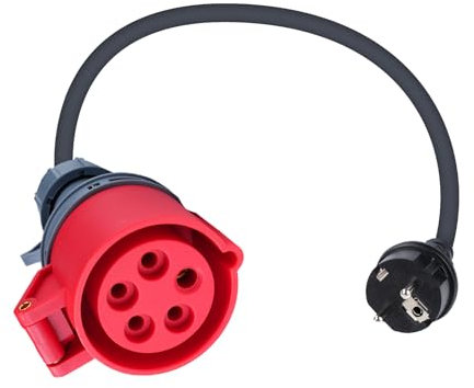 Adapter Schuko auf CEE 16A 230V Adapter Schuko Plug to CEE 5-Pin CEE Stecker mit 0,5m Kabelverlängerung Schutzart IP44 Adapter für Elektrofahrzeuge Coupling-Schuko to CEE.